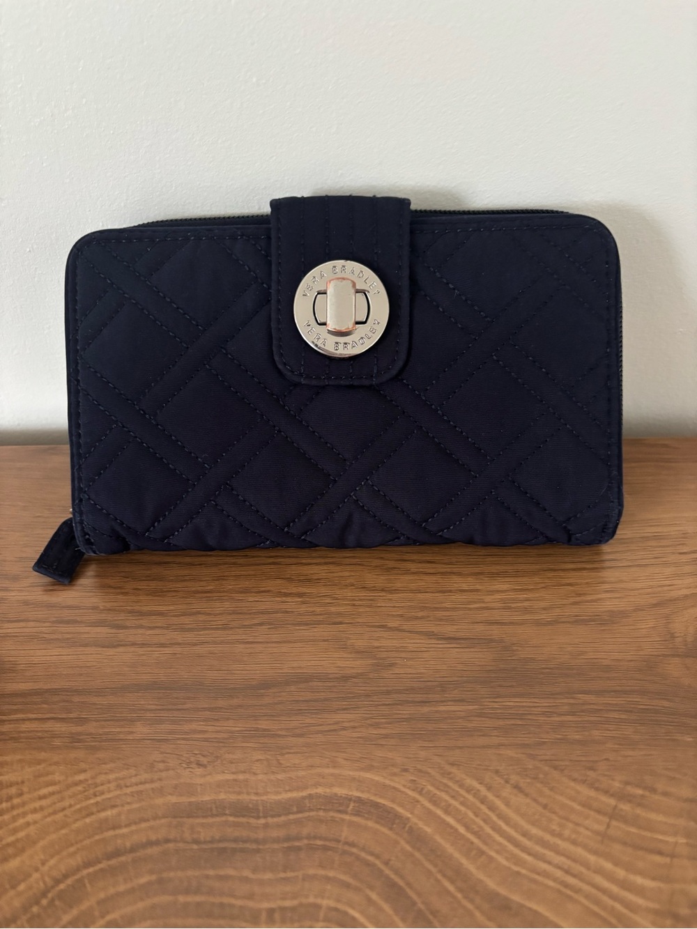 Vera Bradley Quilted Dark Navy Turn-Lock Zip Wallet